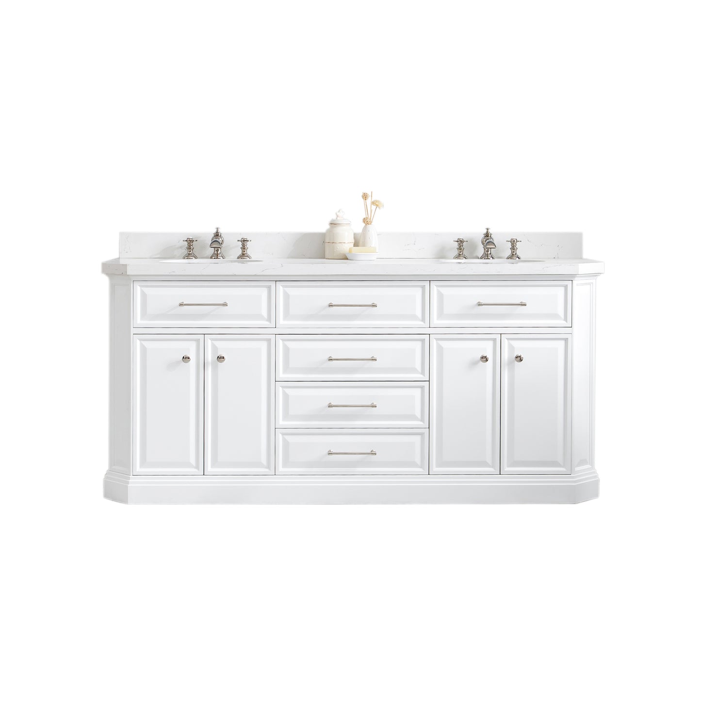 72" Palace Collection Quartz Carrara Bathroom Vanity Set, Mirror in Polished Nickel (PVD) Finish