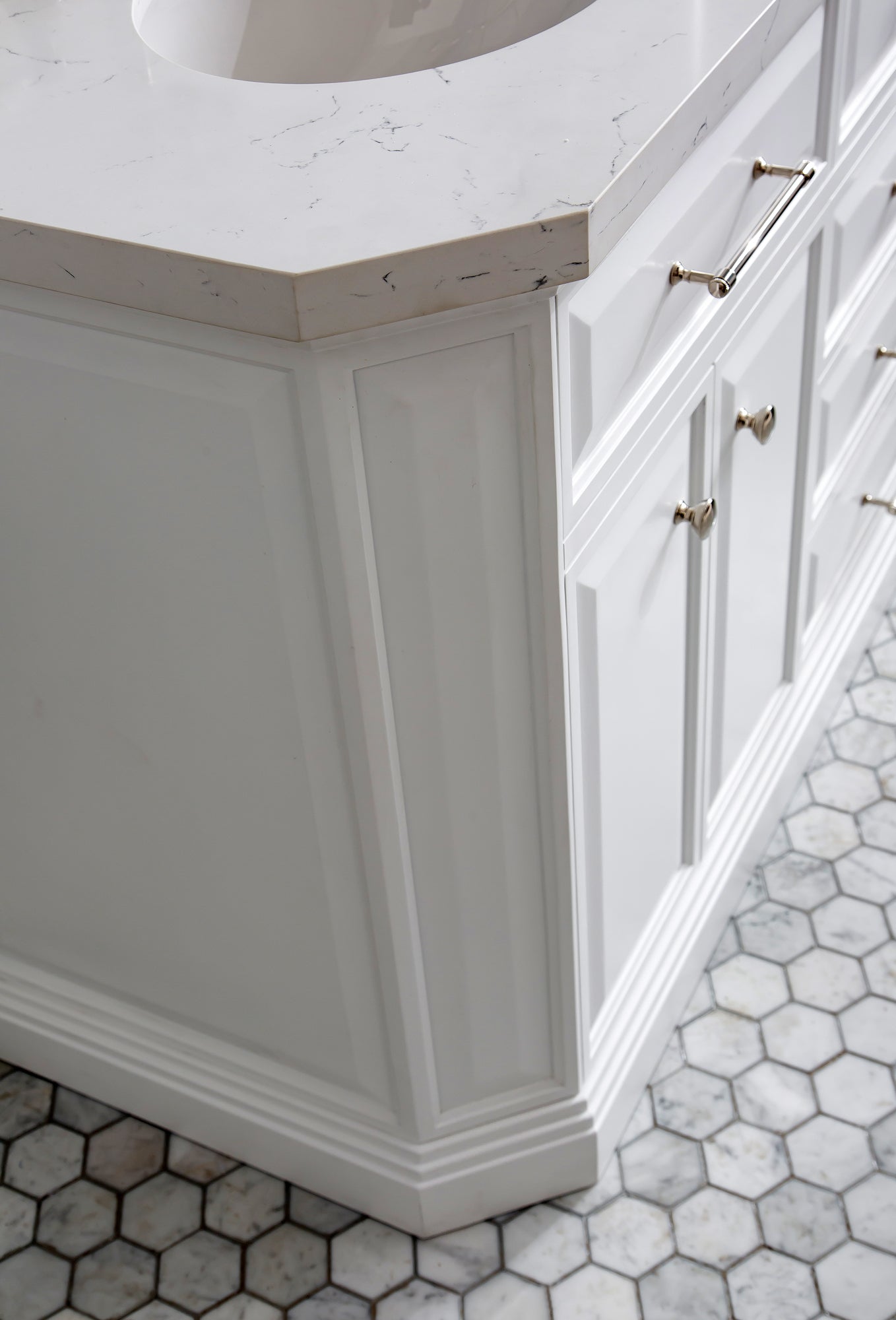 72" Palace Collection Quartz Carrara Bathroom Vanity Set, Mirror in Polished Nickel (PVD) Finish