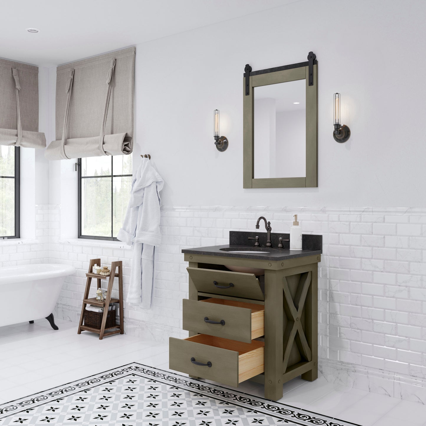 30 Inch Grizzle Grey Single Sink Bathroom Vanity With Mirror And Faucet from The ABERDEEN Collection