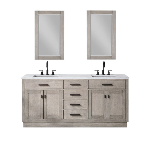 72 In. Double Sink Marble Countertop Vanity Oak with Faucets and Mirrors, Chestnut collection