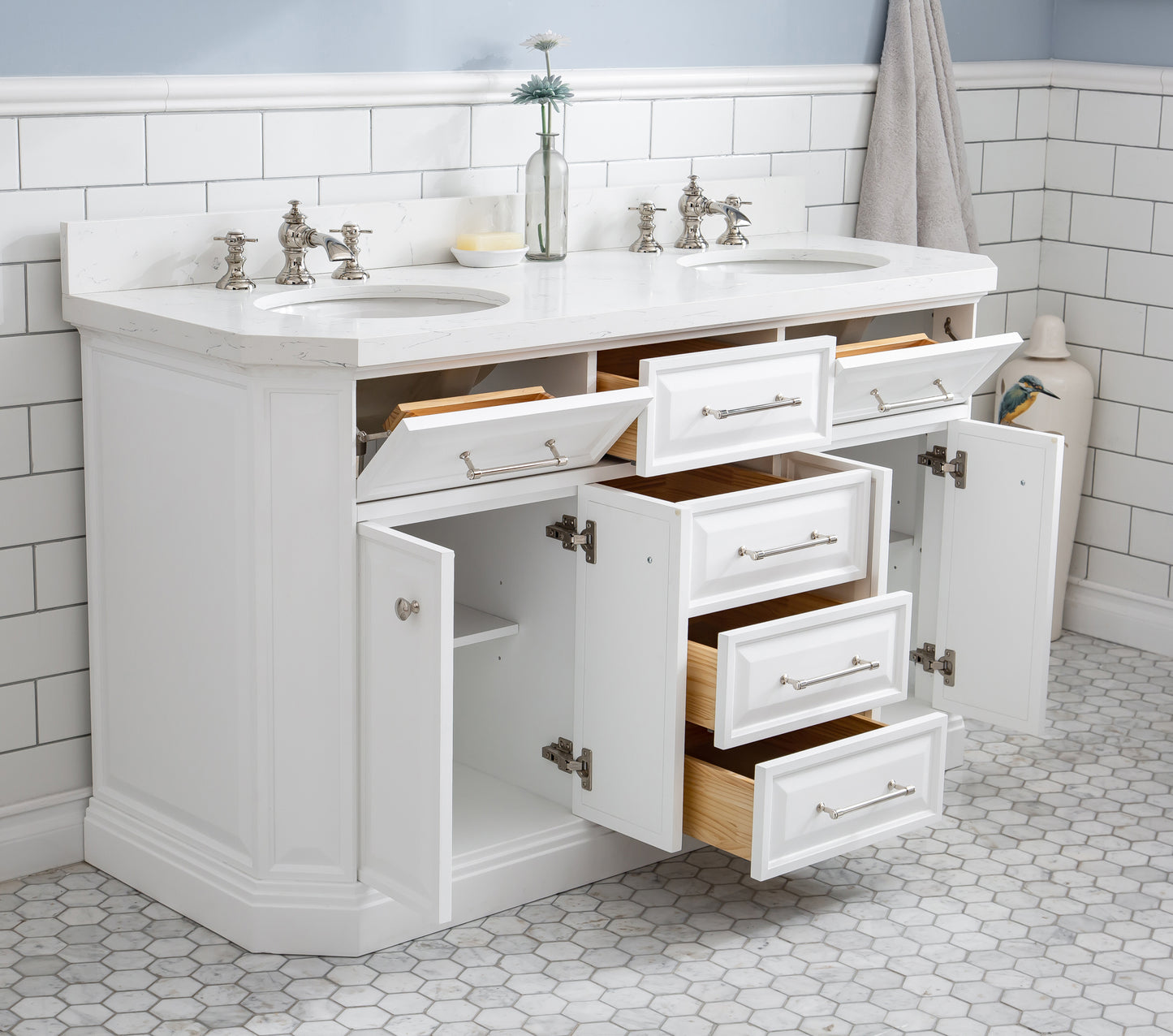 60" Palace Collection Quartz Carrara Bathroom vanity Set