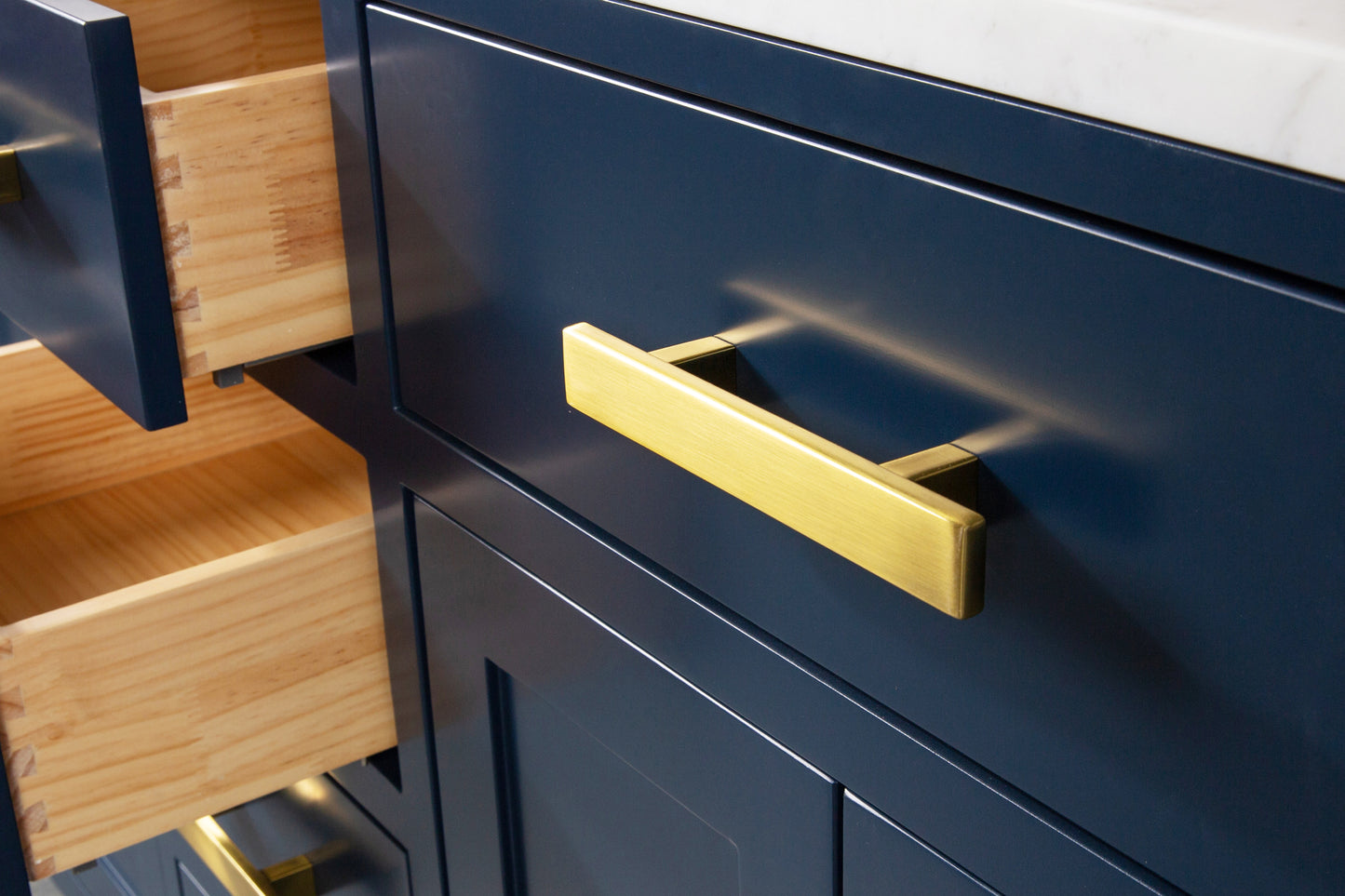 Madison 60-Inch Double Sink Carrara White Marble Vanity In Monarch Blue set