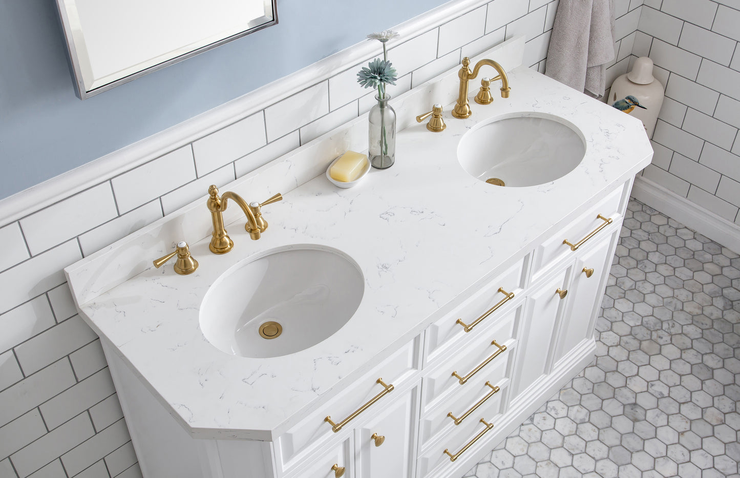 60" Palace Collection Quartz Carrara Bathroom vanity Set