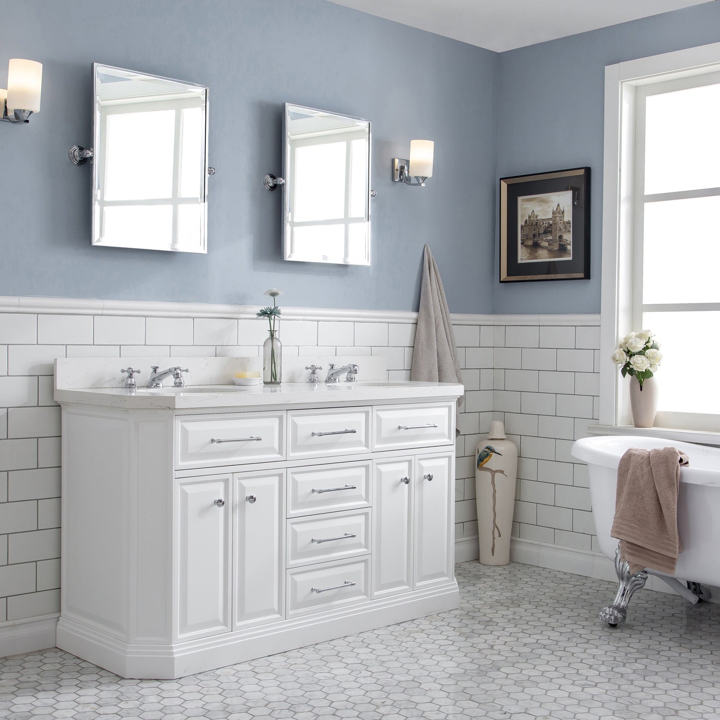 60" Palace Collection Quartz Carrara Bathroom Vanity Sets