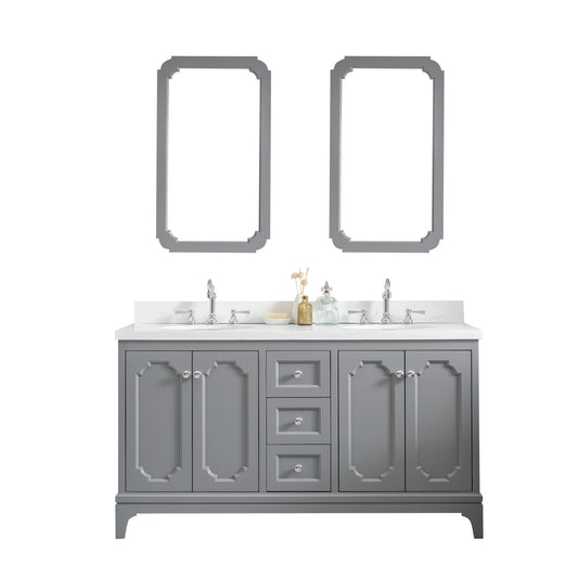 Queen 60-Inch Double Sink Quartz Carrara Vanity In Cashmere Grey set
