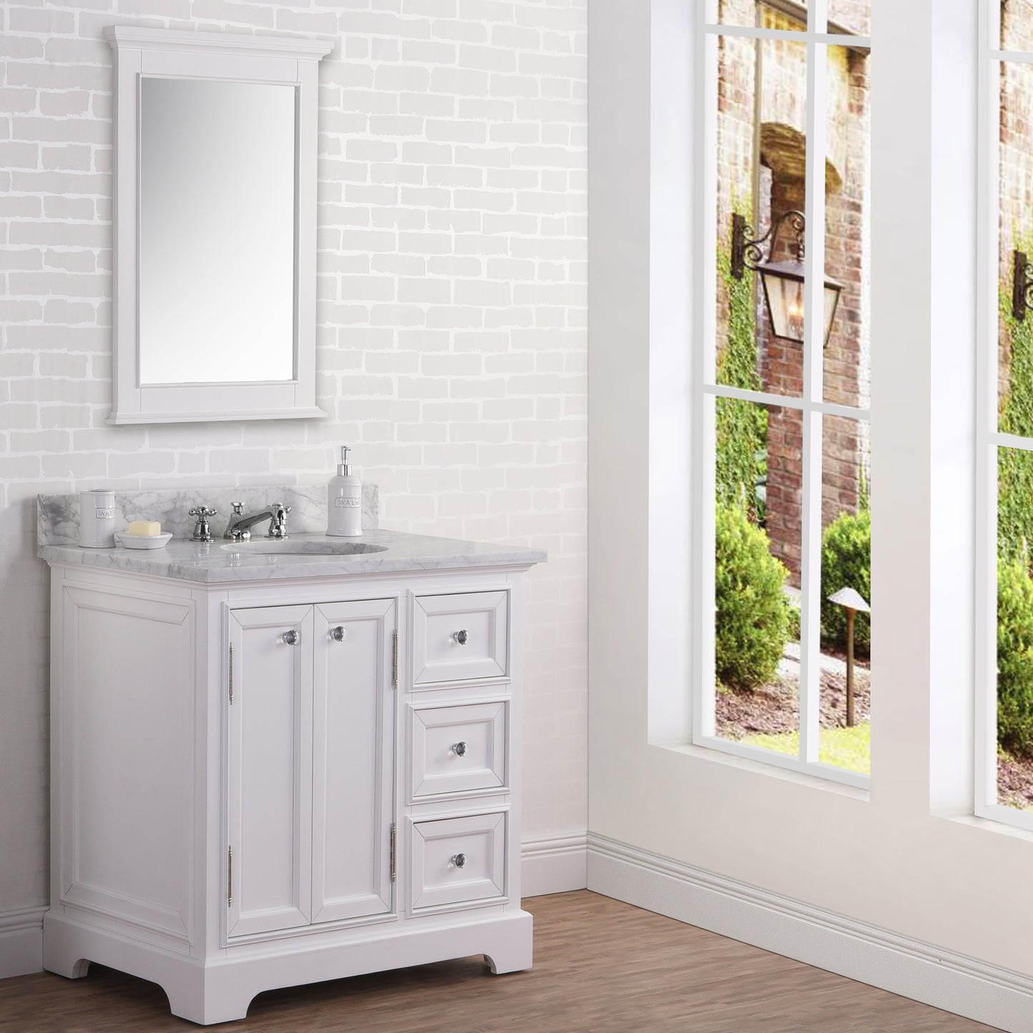 36 Inch Single Sink Carrara Marble Bathroom Vanity set. The Derby Collection