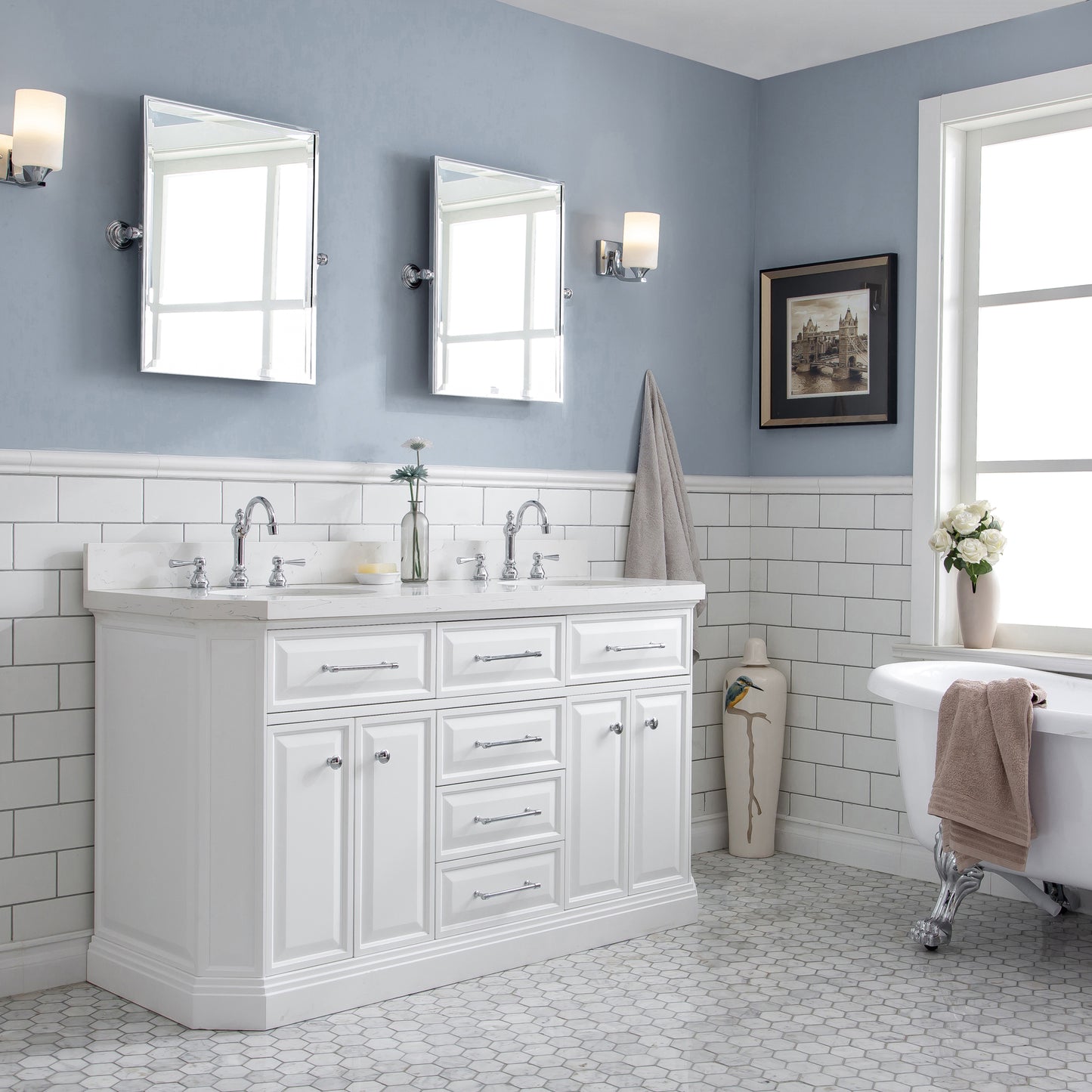 60" Palace Collection Quartz Carrara Bathroom Vanity Sets