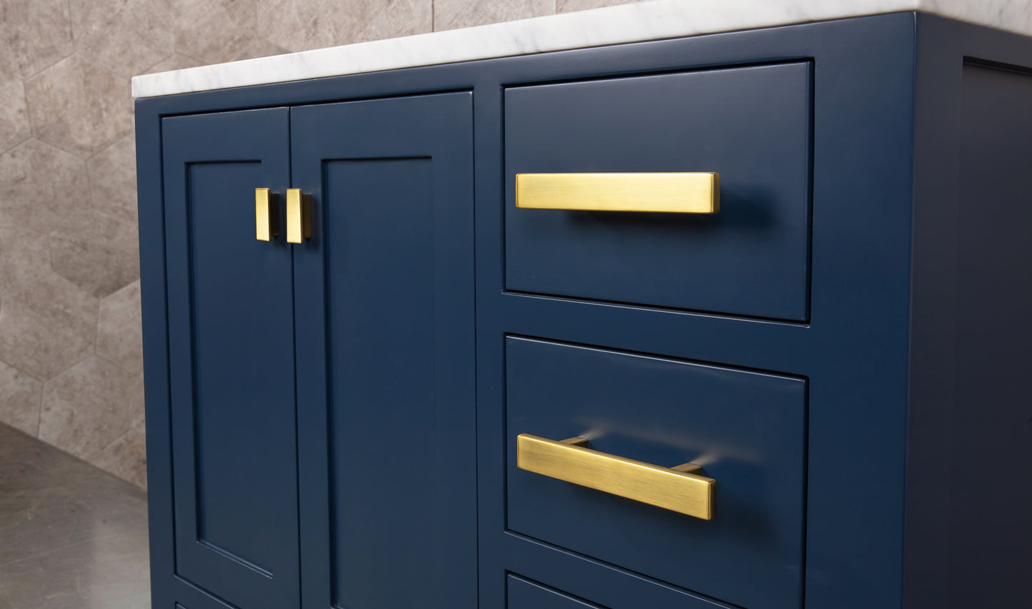 Madison 36-Inch Single Sink Carrara White Marble Vanity In Monarch Blue set