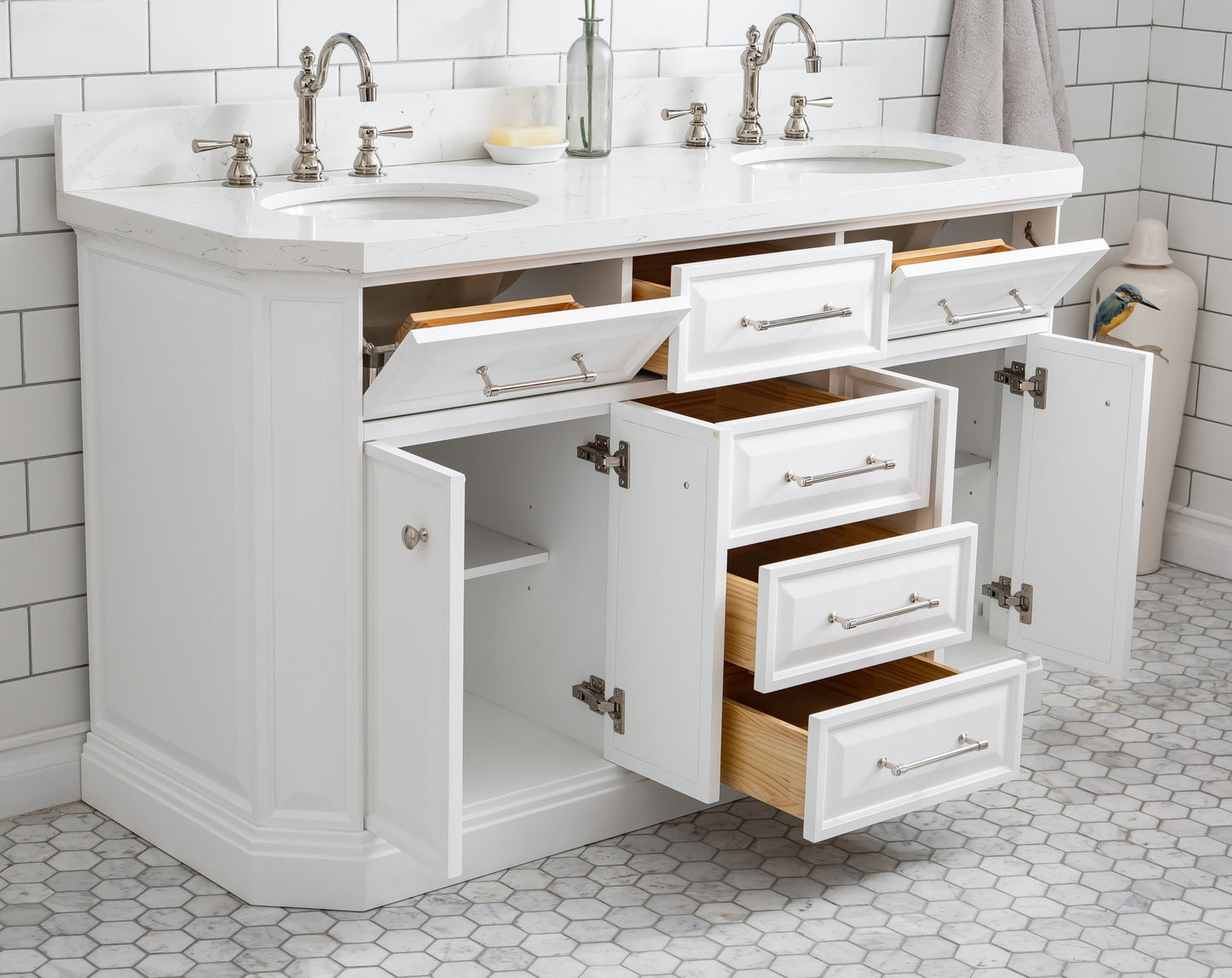 60" Palace Collection Quartz Carrara Bathroom Vanity Sets