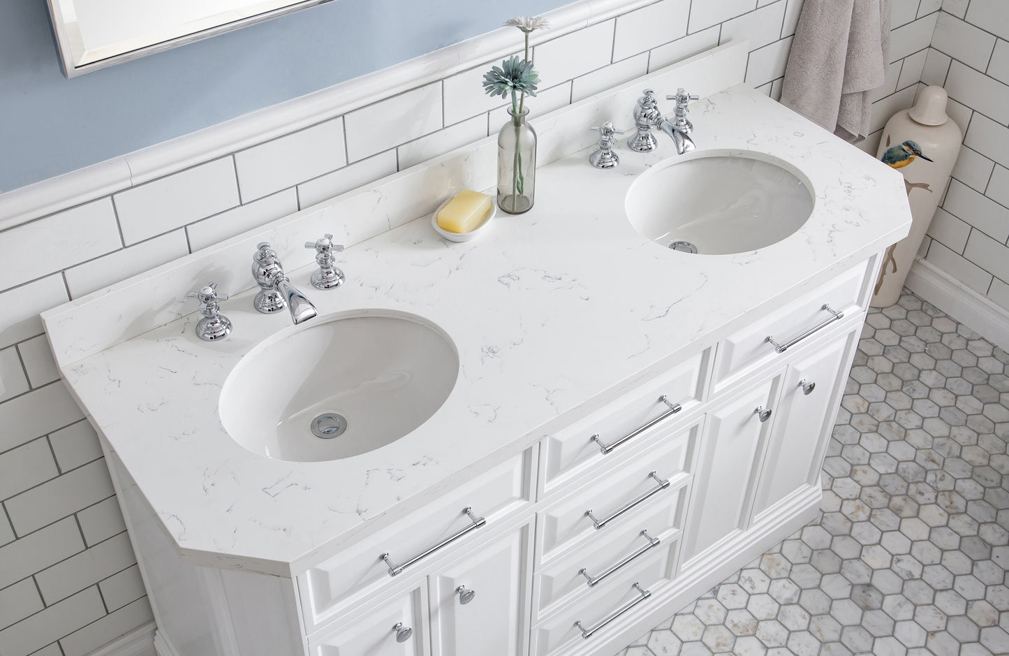 60" Palace Collection Quartz Carrara Bathroom Vanity Sets
