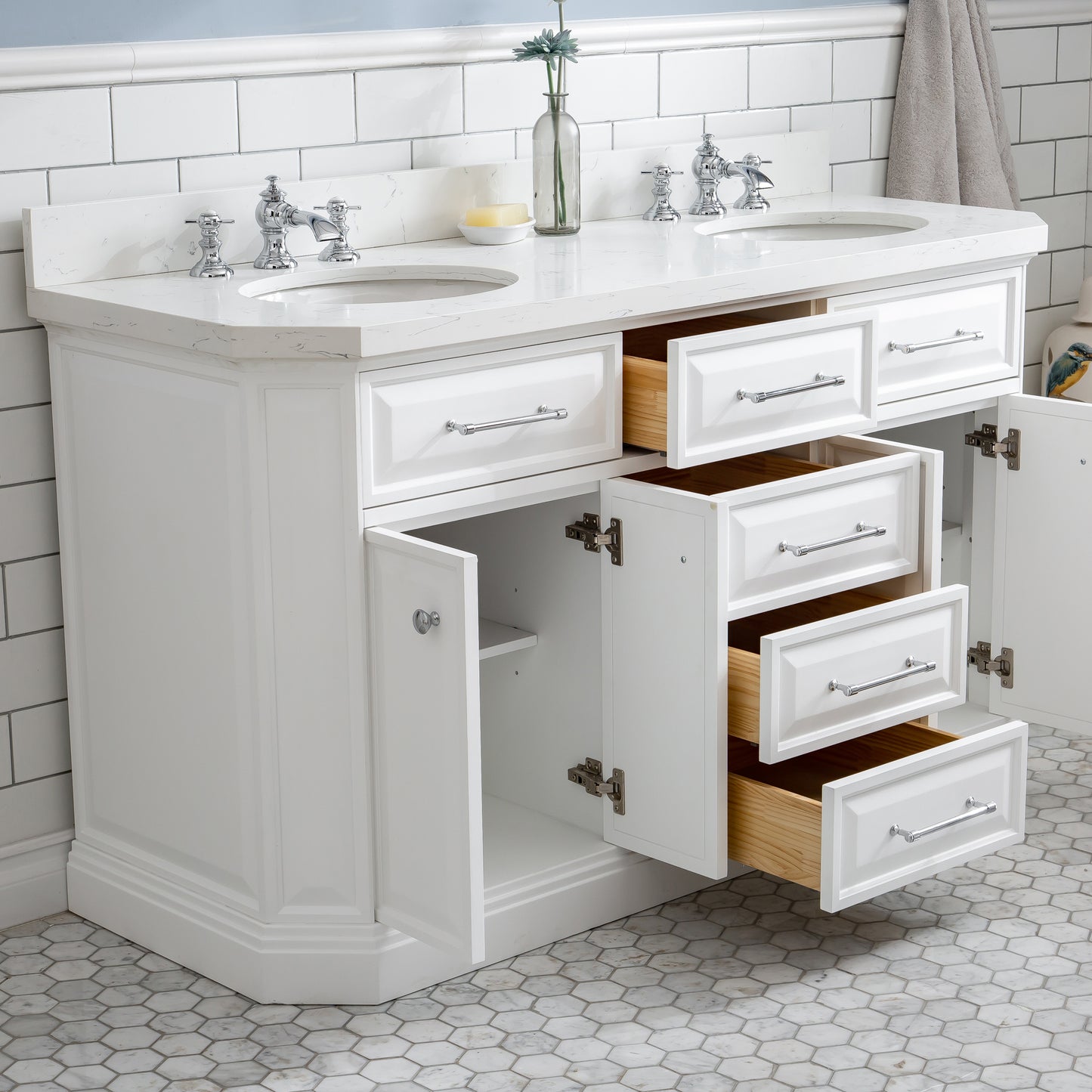 60" Palace Collection Quartz Carrara Bathroom Vanity Sets