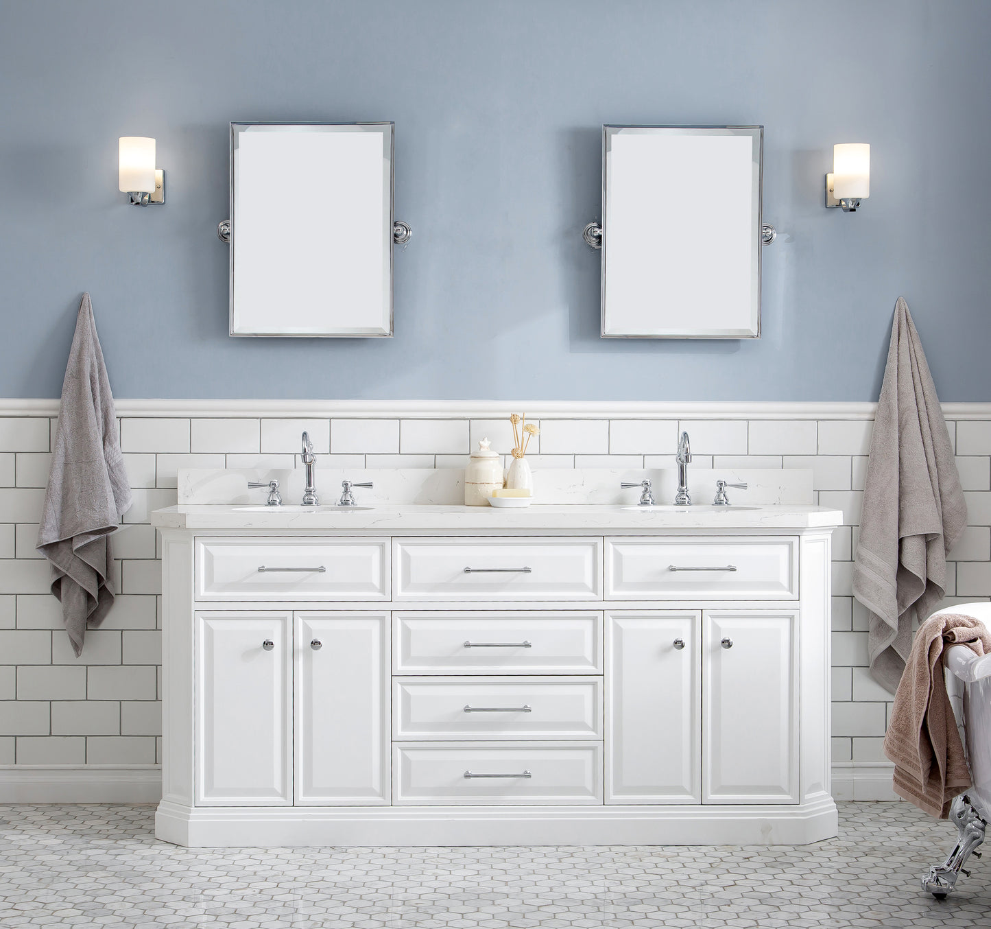 72" Palace Collection Quartz Carrara Multi Color Bathroom Vanity Sets
