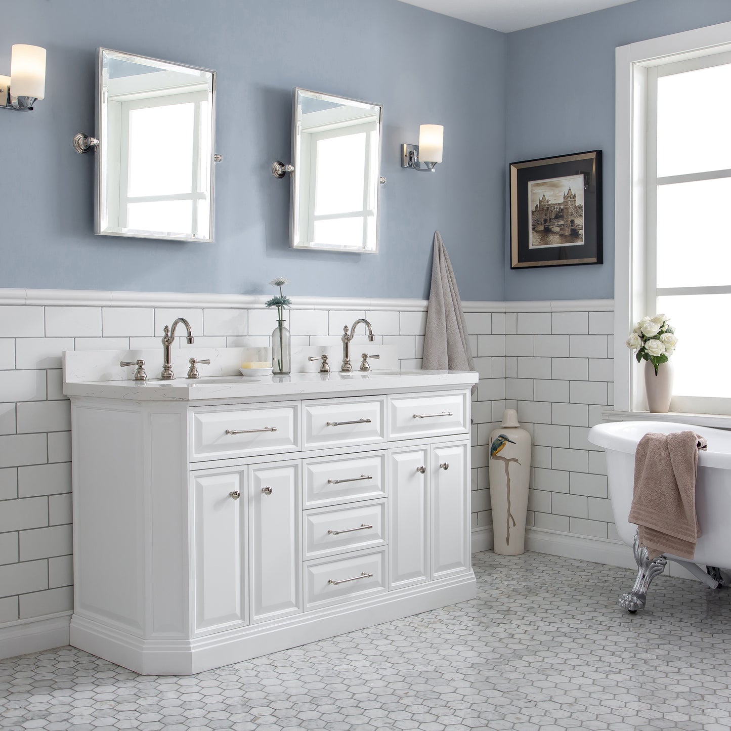60" Palace Collection Quartz Carrara Bathroom Vanity Sets