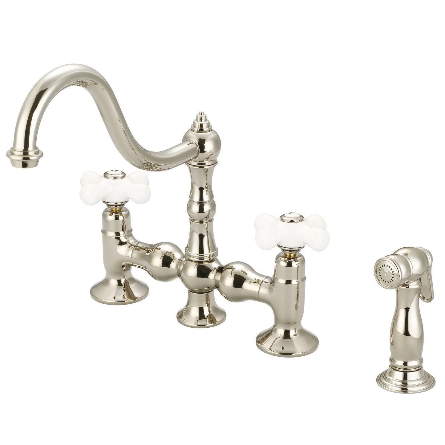 Bridge Style Kitchen Faucet with Side Spray.