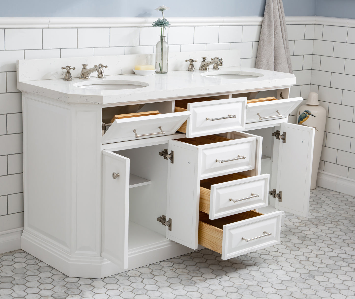 60" Palace Collection Quartz Carrara Bathroom Vanity Sets