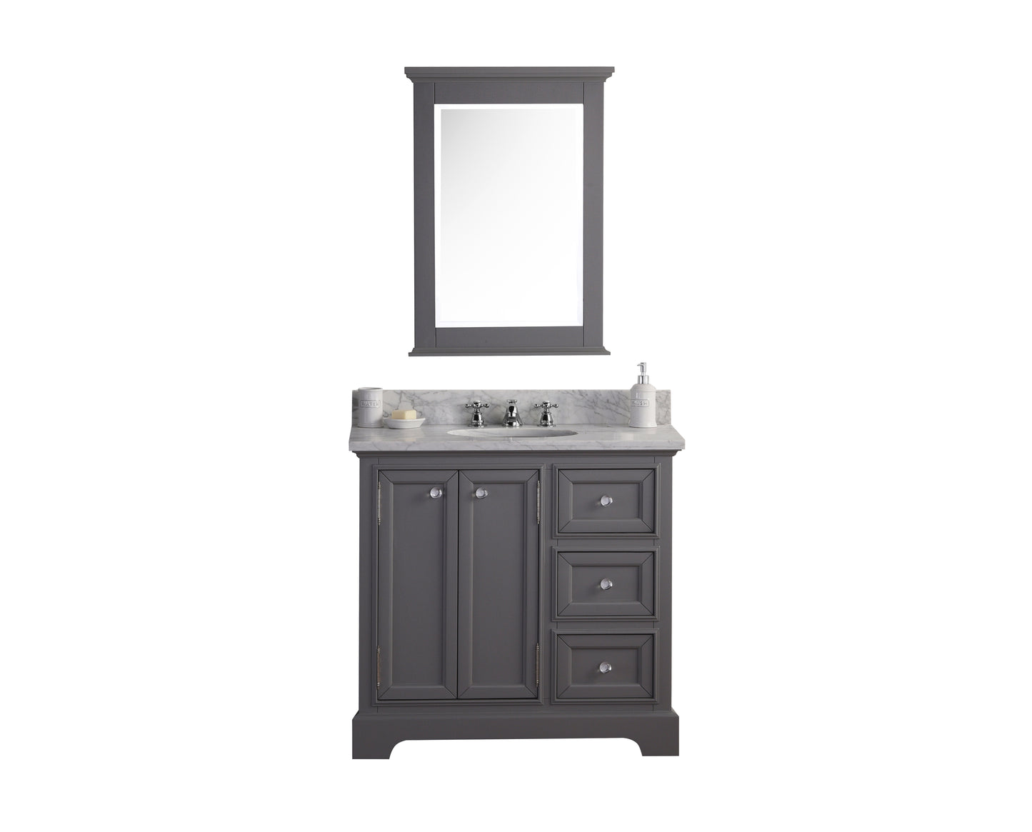 36 Inch Single Sink Carrara Marble Bathroom Vanity set. The Derby Collection