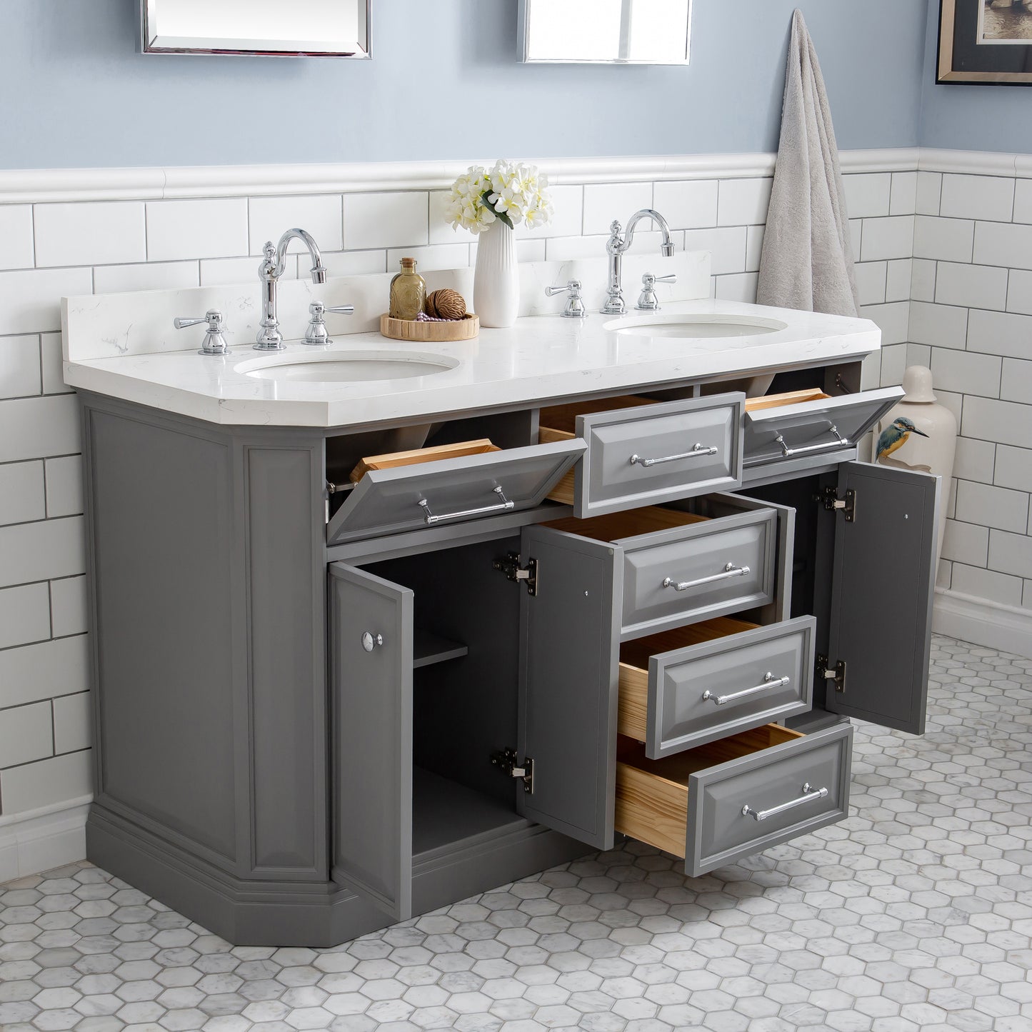 60" Palace Collection Quartz Carrara Bathroom Vanity Sets