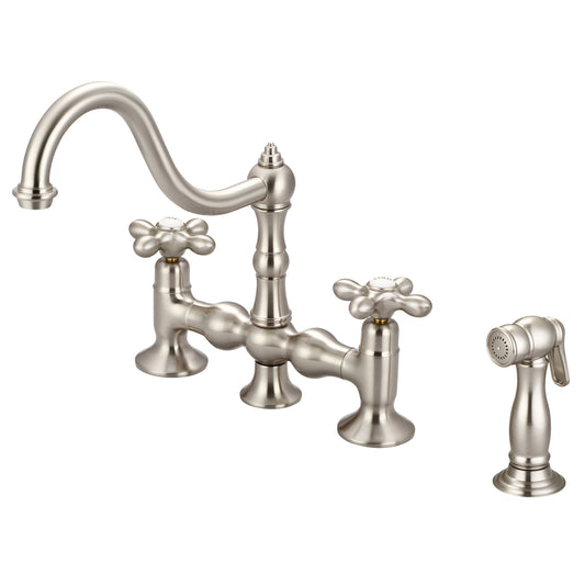 Bridge Style Kitchen Faucet with Side Spray.