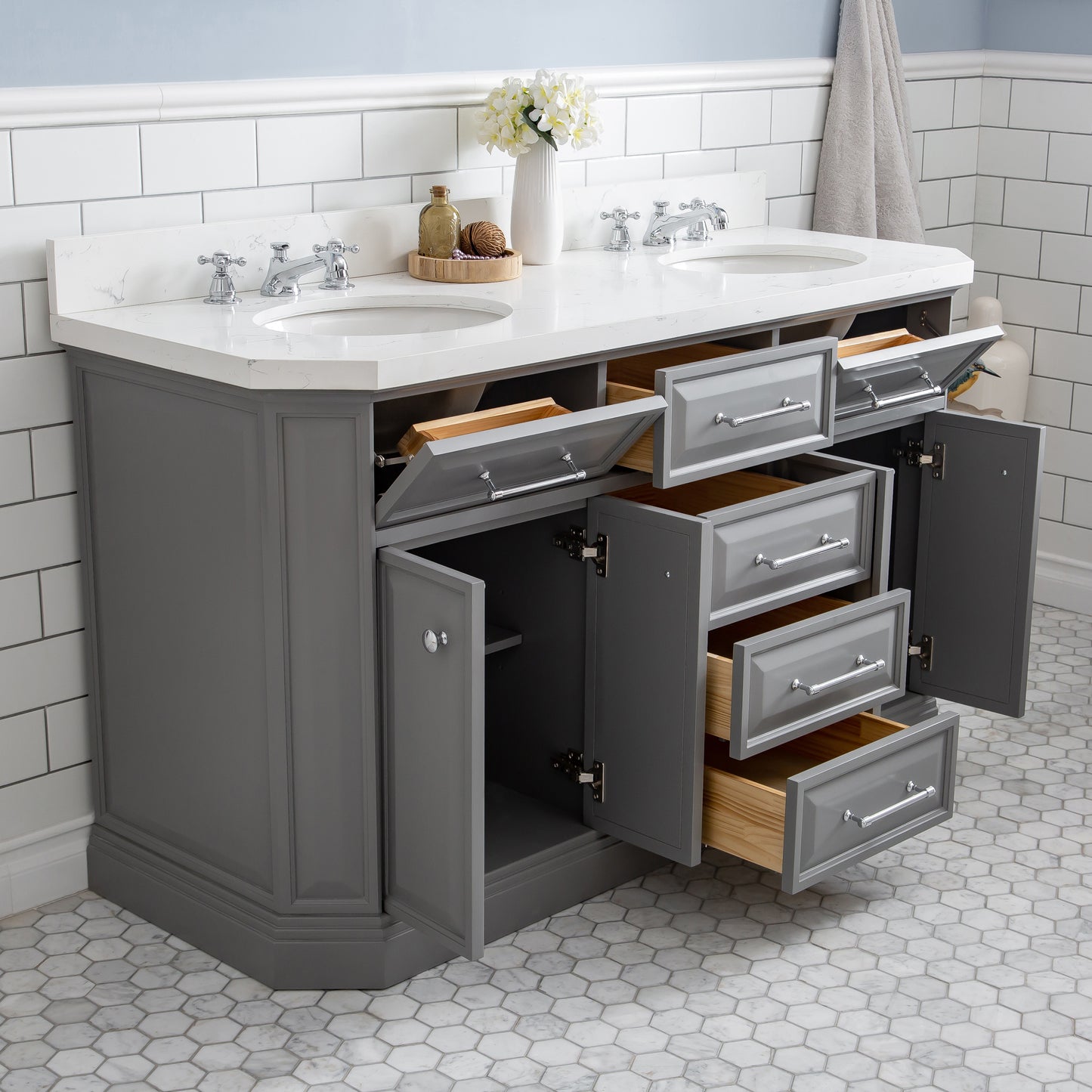 60" Palace Collection Quartz Carrara Bathroom Vanity Sets