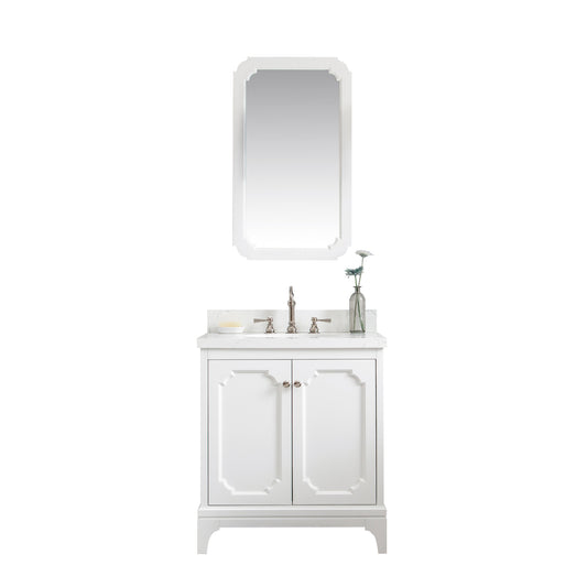Queen 30-Inch Single Sink Quartz Carrara Vanity In Pure White set