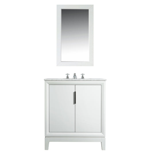Elizabeth 30-Inch Single Sink Carrara White Marble Vanity In Pure White set