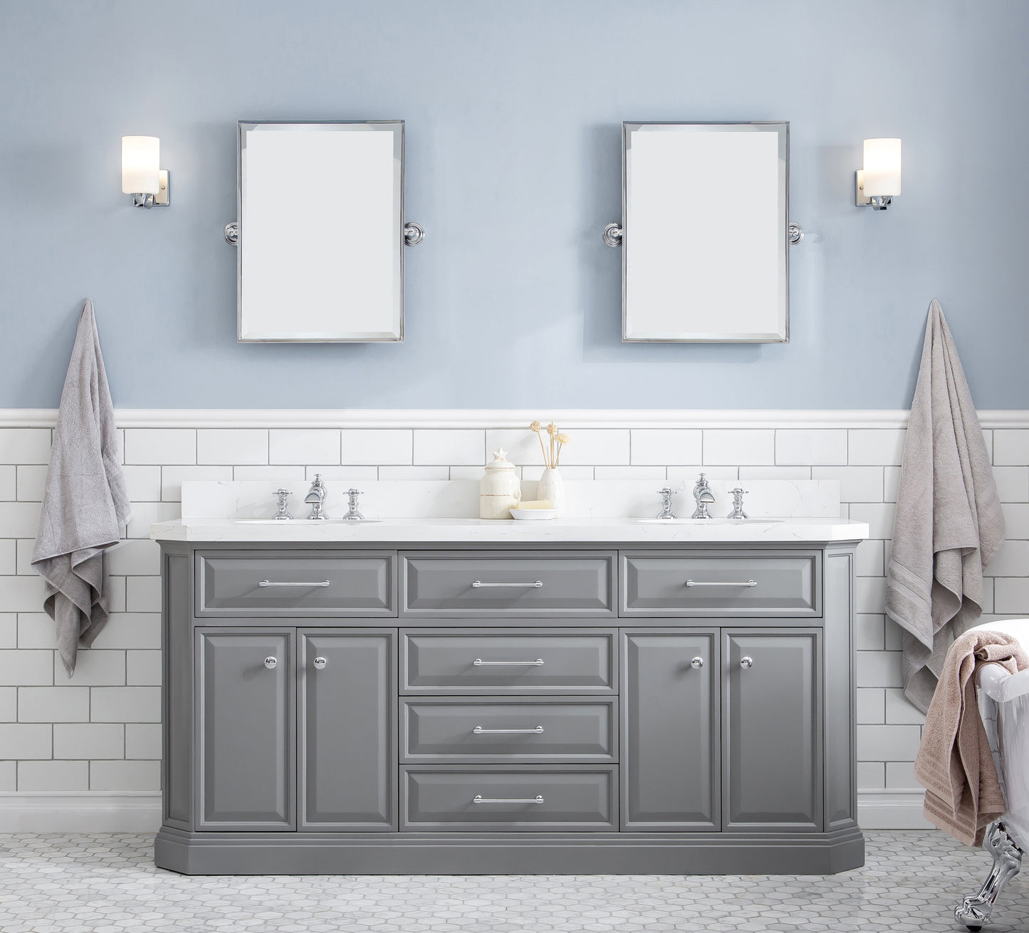 72" Palace Collection Quartz Carrara Multi Color Bathroom Vanity Sets
