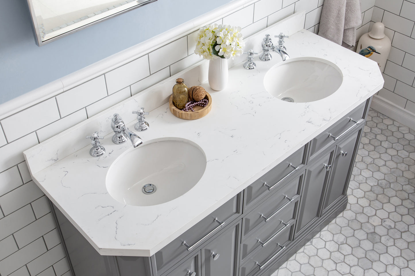60" Palace Collection Quartz Carrara Bathroom vanity Set