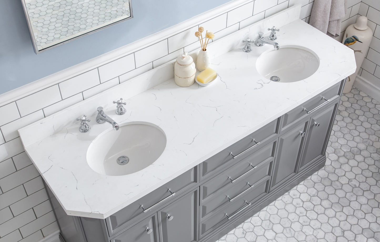 72" Palace Collection Quartz Carrara Multi Color Bathroom Vanity Sets