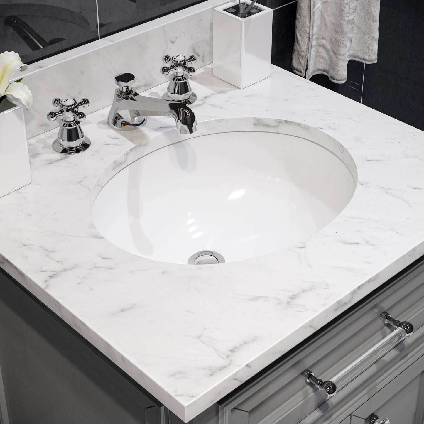 30 Inch Bathroom Vanity, Mirror And Faucet, Derby Collection
