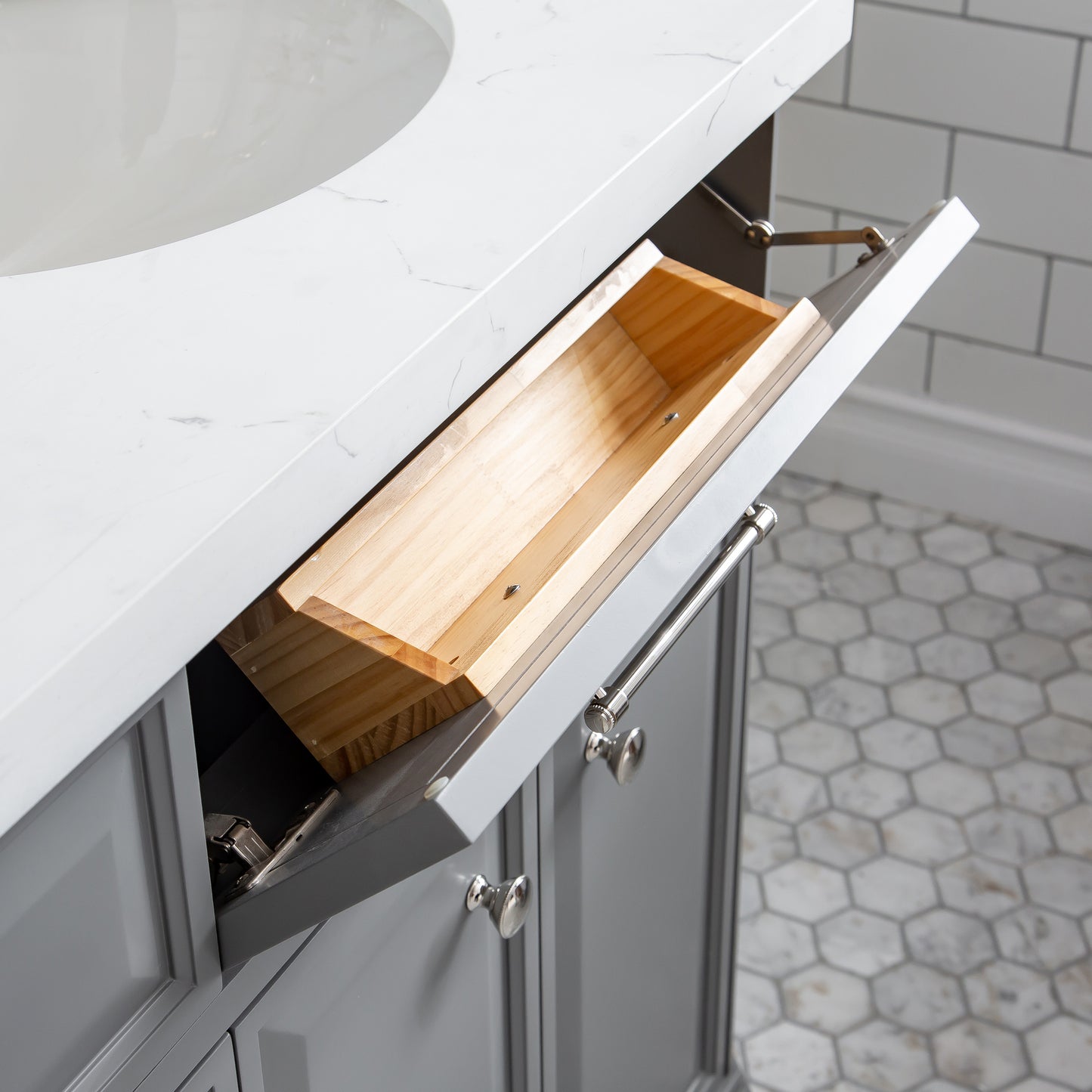 72" Palace Collection Quartz Carrara Bathroom Vanity Set, Mirror in Polished Nickel (PVD) Finish
