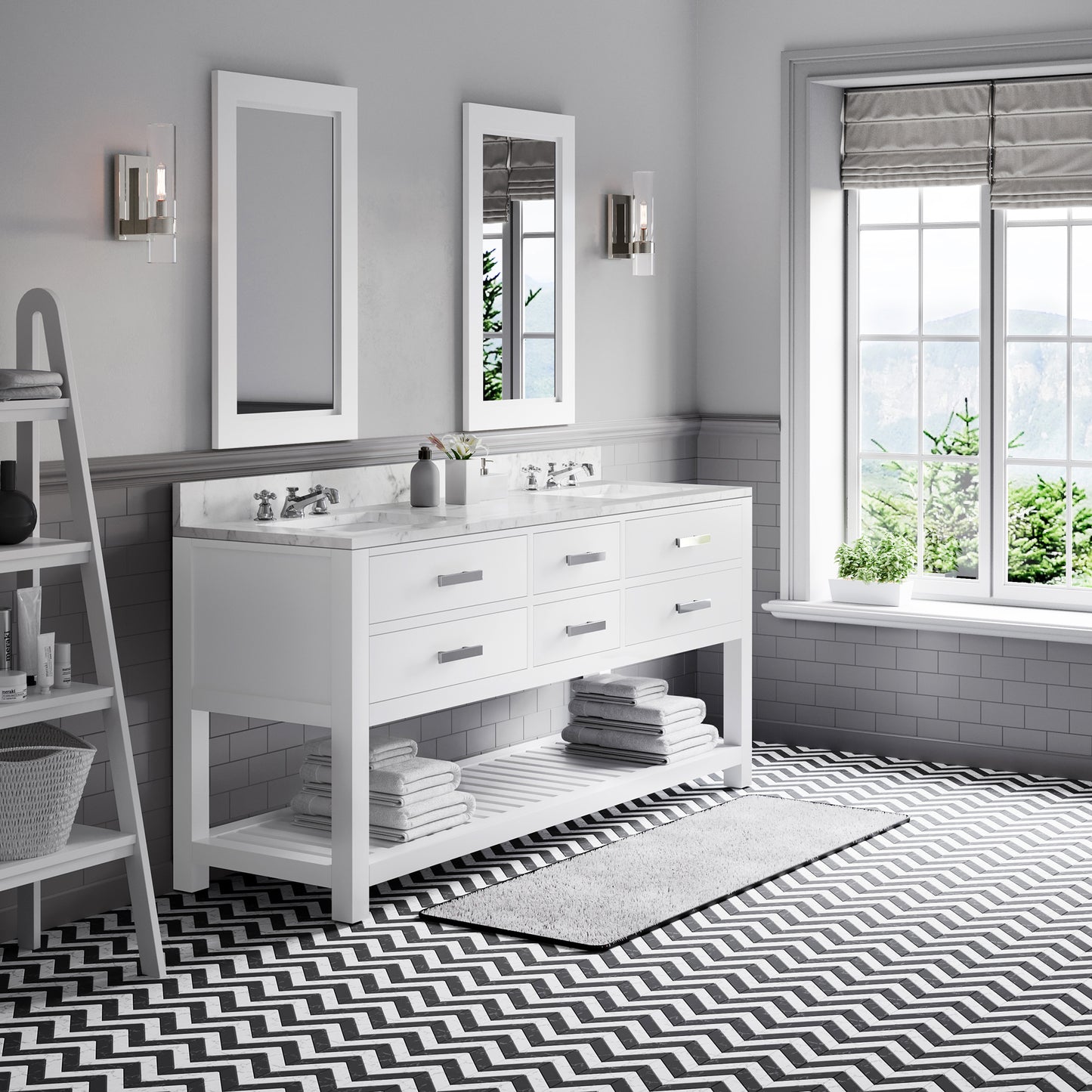 72 Inch Double Sink Bathroom Vanity With Mirror And Faucet From The Madalyn Collection