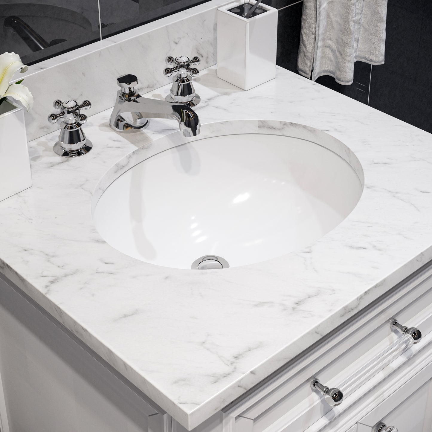 30 Inch Bathroom Vanity, Mirror And Faucet, Derby Collection