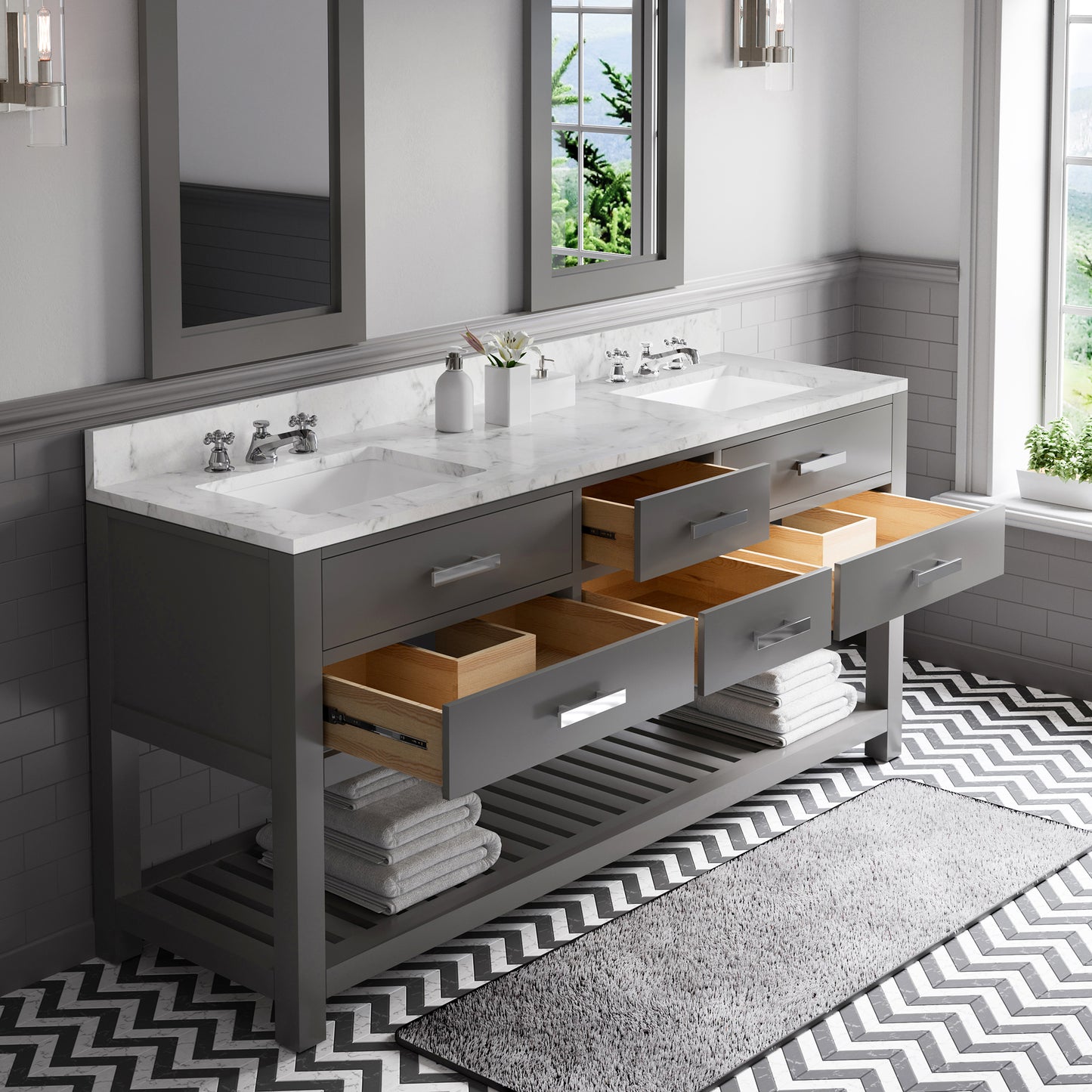 72 Inch Double Sink Bathroom Vanity With Mirror And Faucet From The Madalyn Collection