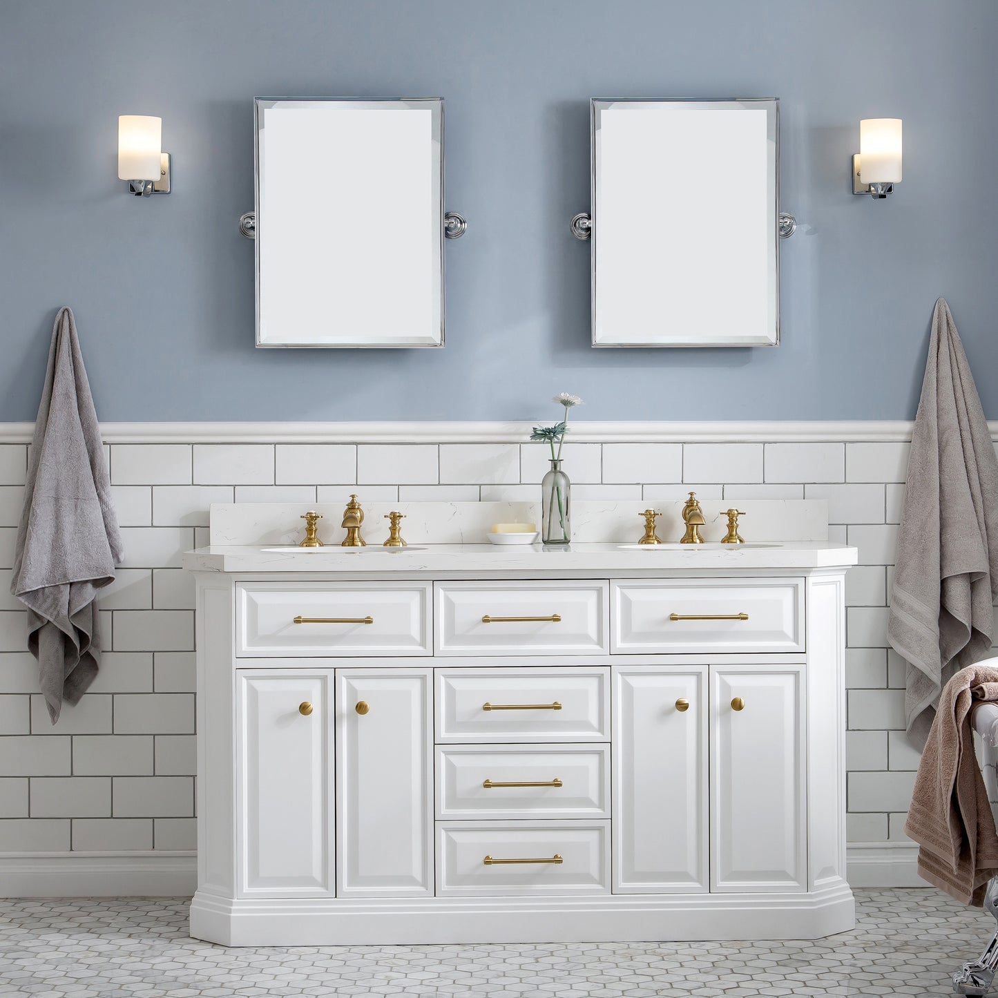 60" Palace Collection Quartz Carrara Bathroom Vanity Set