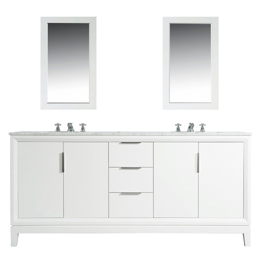 Elizabeth 72-Inch Double Sink Carrara White Marble Vanity In Pure White set