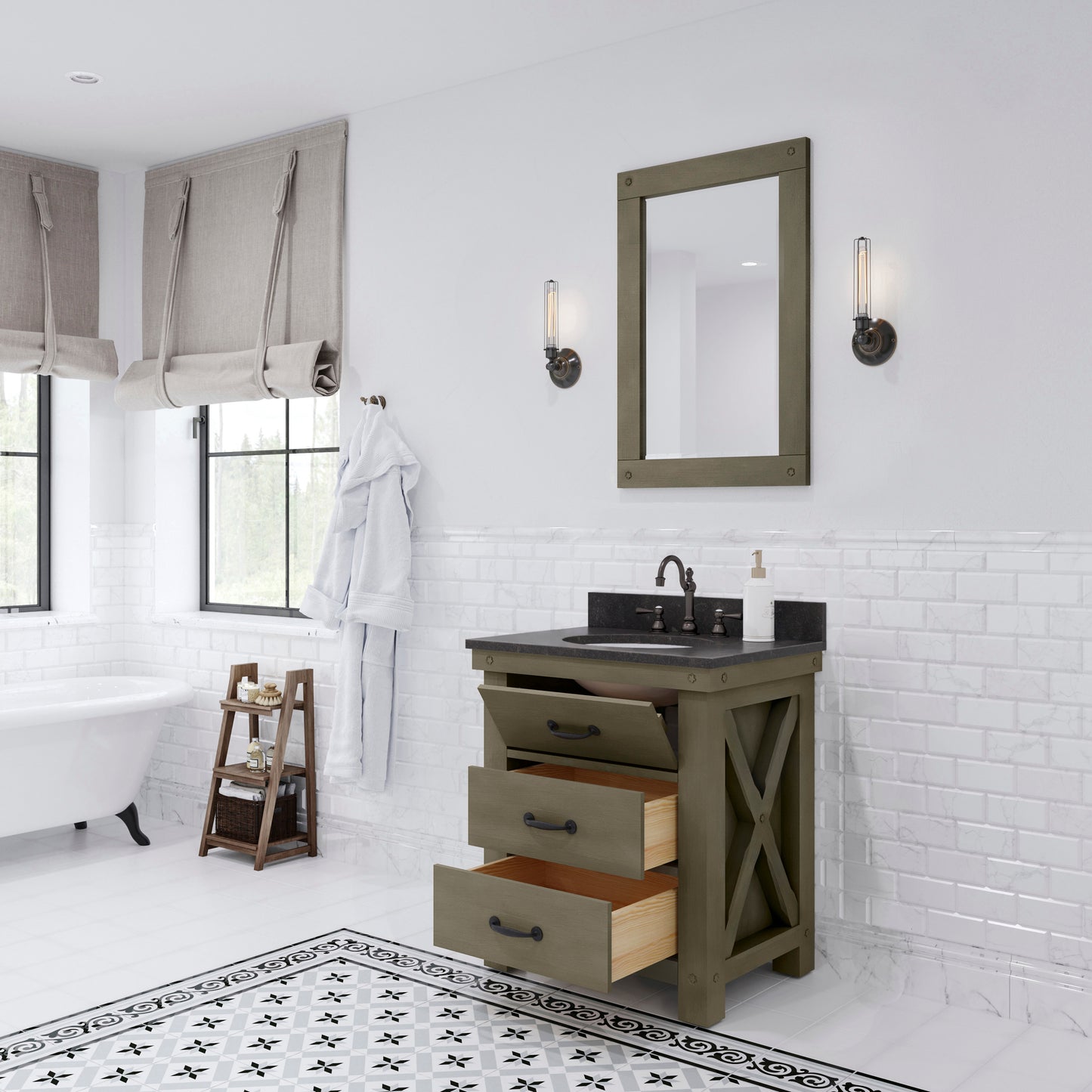 30 Inch Grizzle Grey Single Sink Bathroom Vanity With Mirror And Faucet from The ABERDEEN Collection