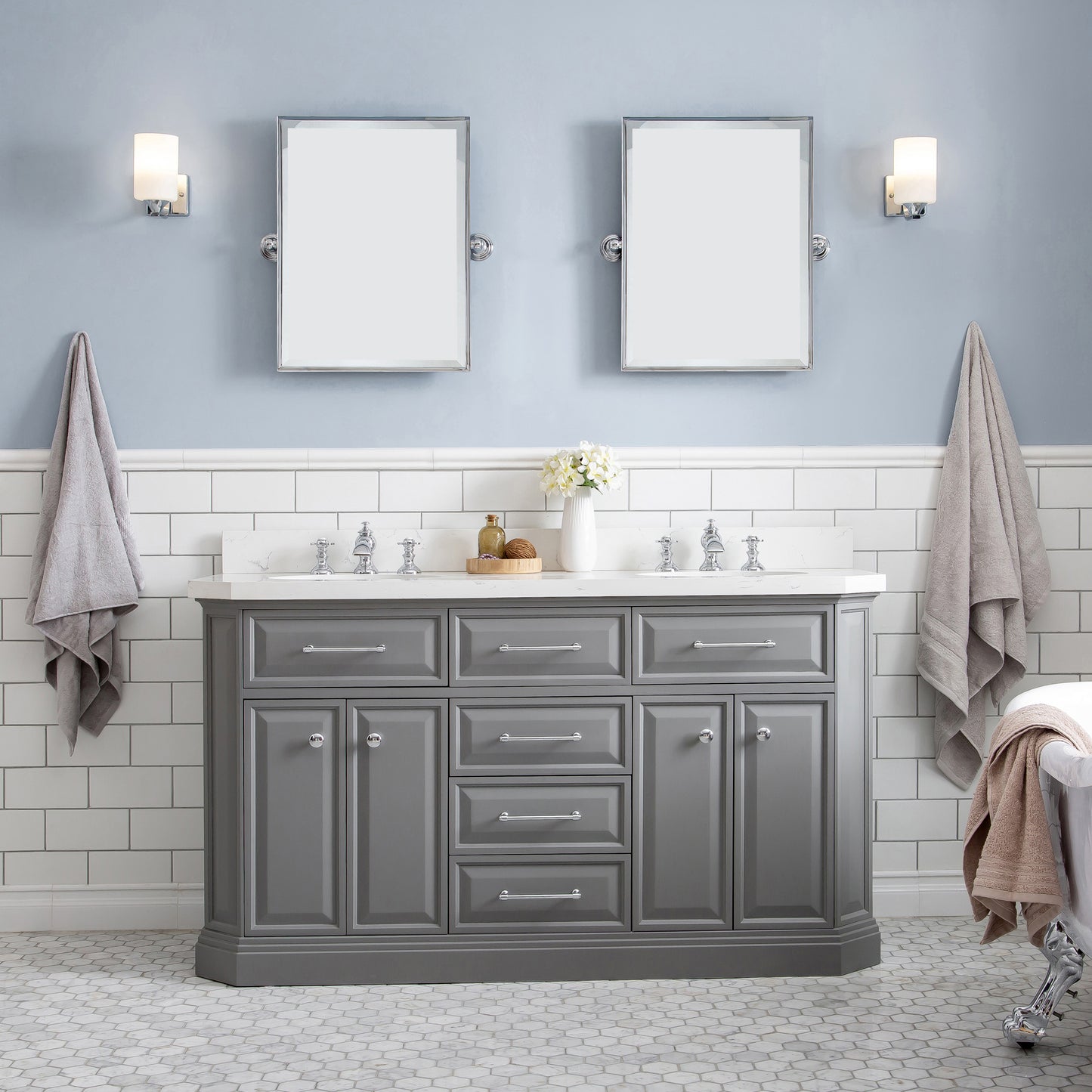 60" Palace Collection Quartz Carrara Bathroom Vanity Sets