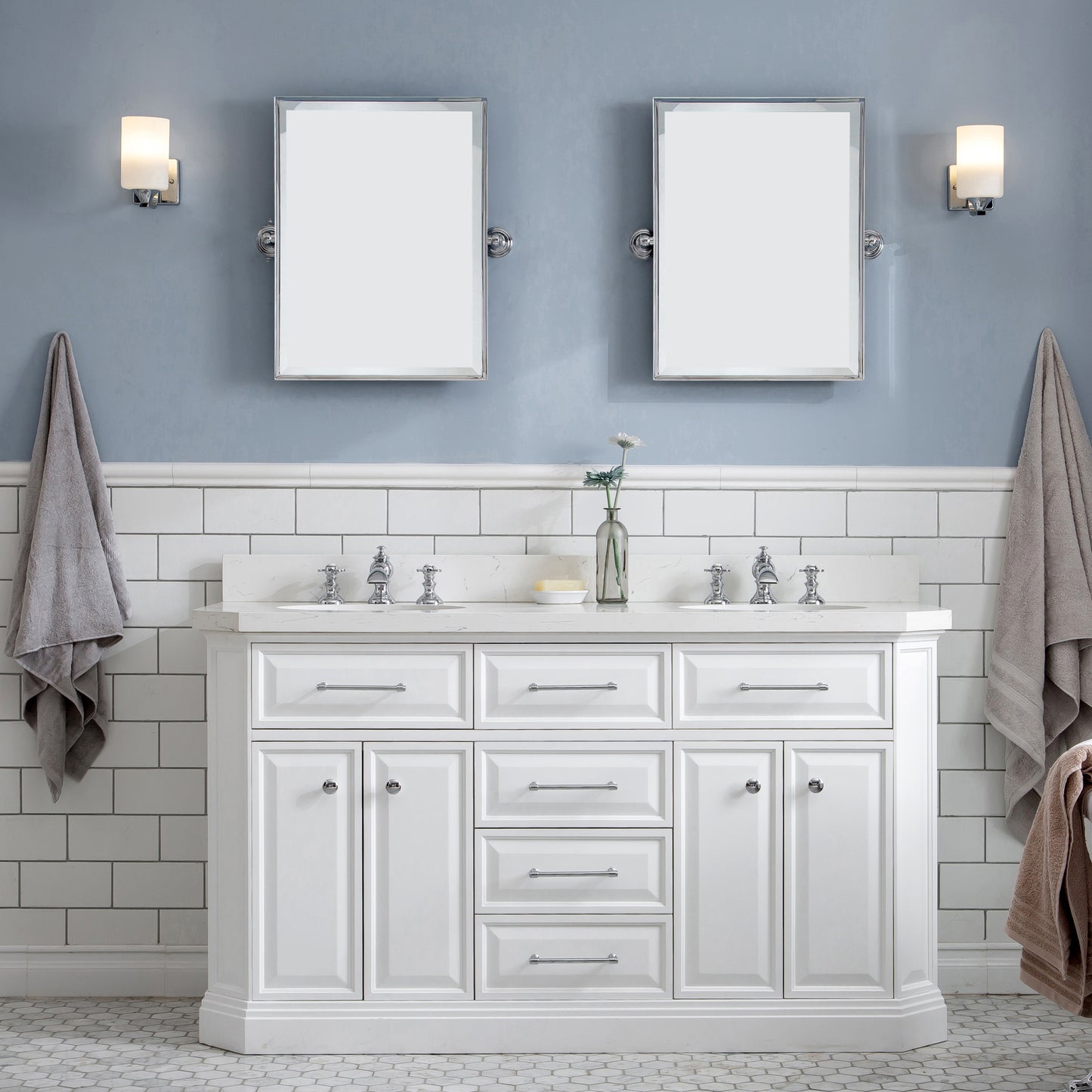 60" Palace Collection Quartz Carrara Bathroom Vanity Sets