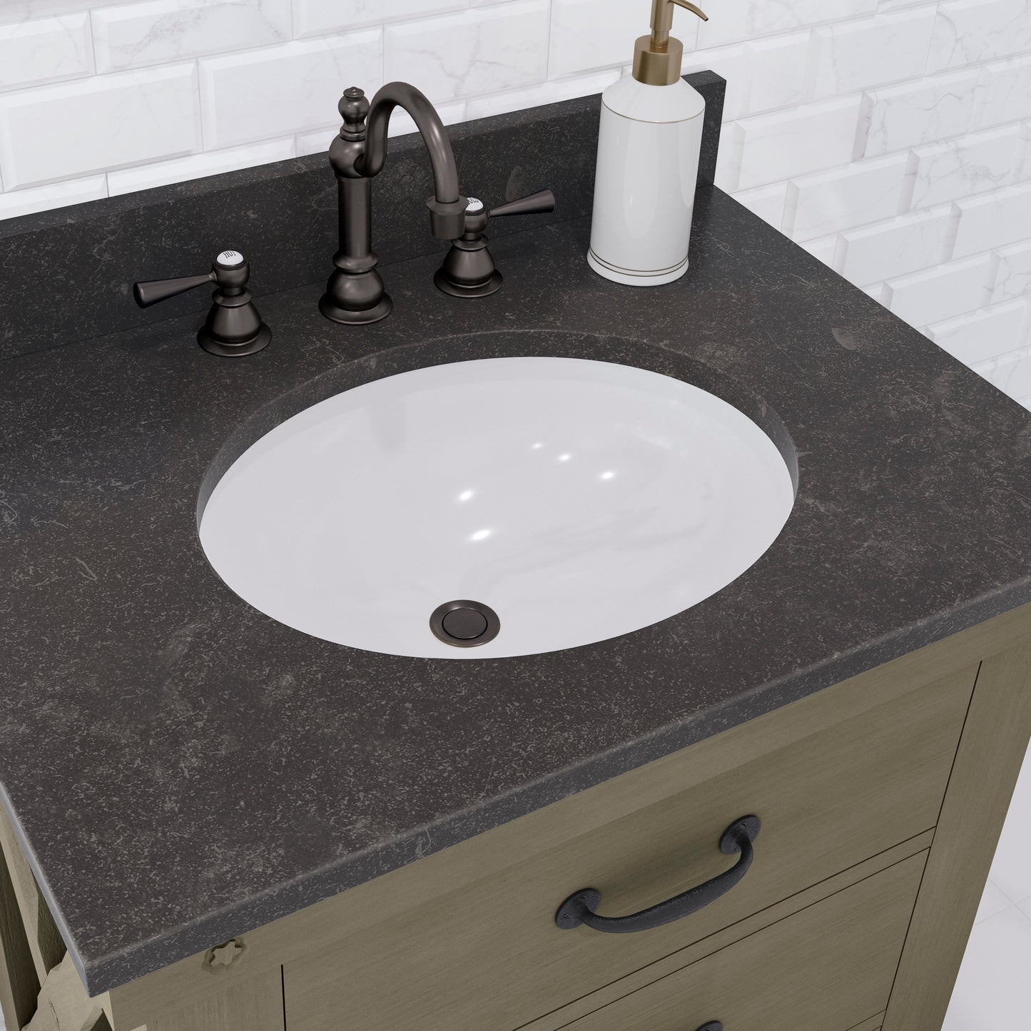 30 Inch Grizzle Grey Single Sink Bathroom Vanity With Mirror And Faucet from The ABERDEEN Collection