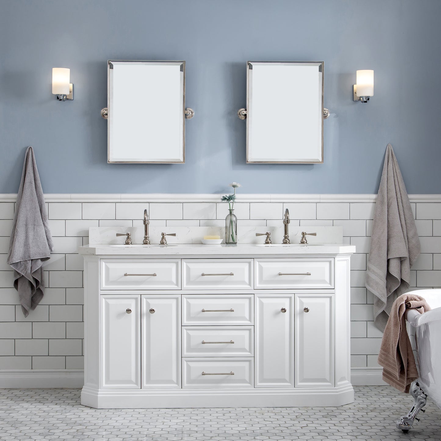 60" Palace Collection Quartz Carrara Bathroom vanity Set