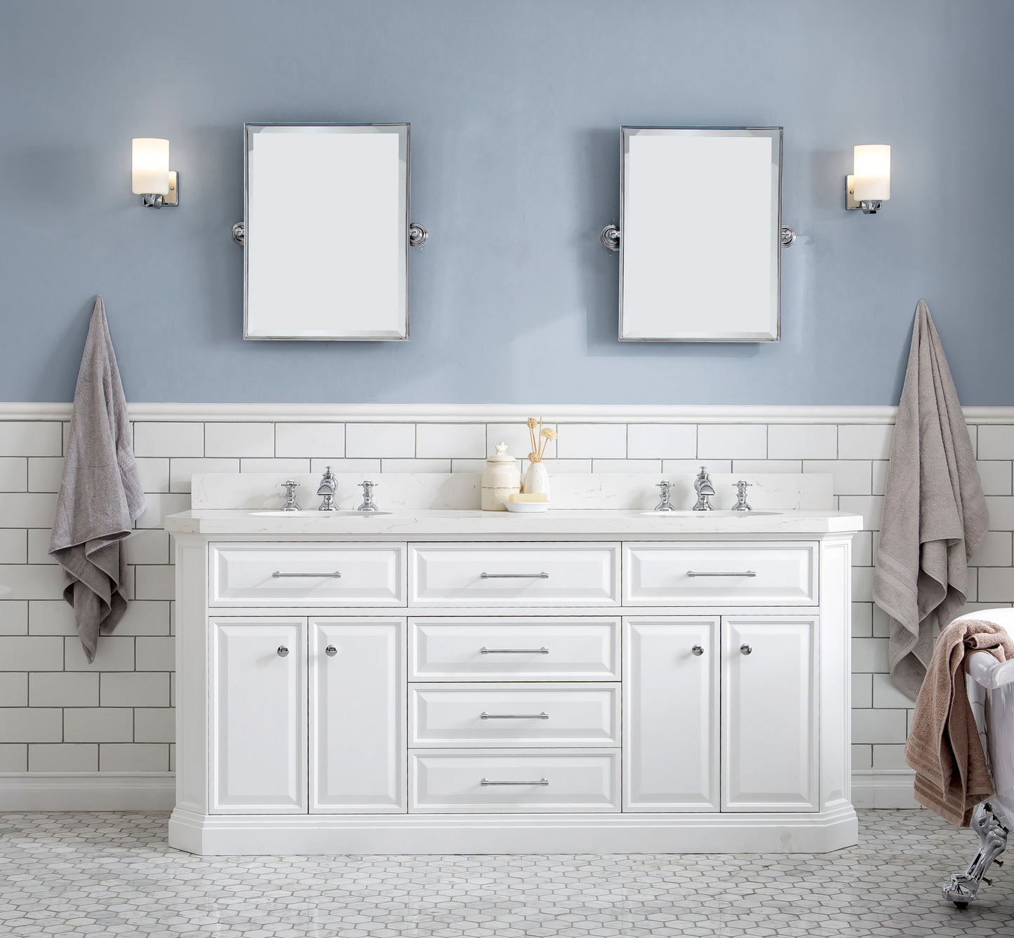 72" Palace Collection Quartz Carrara Multi Color Bathroom Vanity Sets