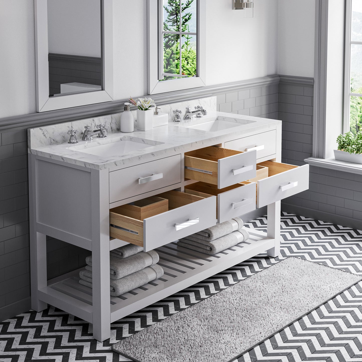 60 Inch Double Sink Bathroom Vanity set. The Madalyn Collection