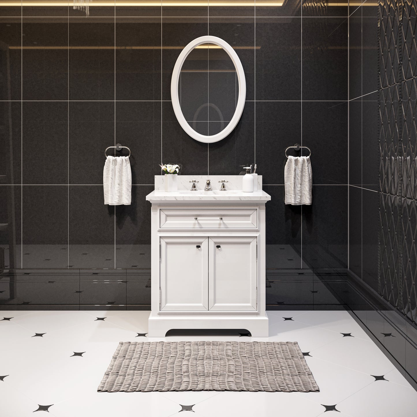 30 Inch Bathroom Vanity, Mirror And Faucet, Derby Collection