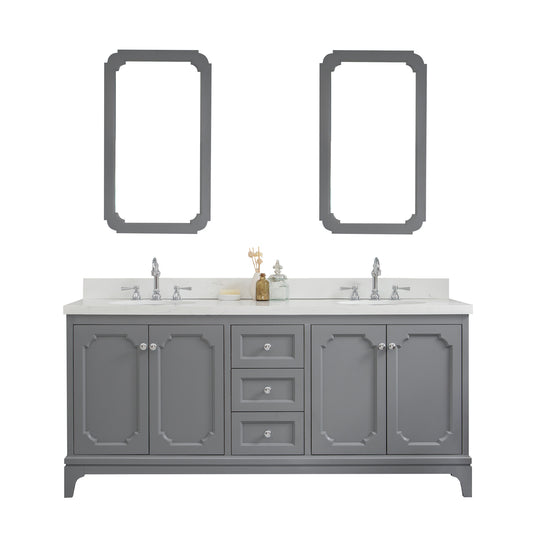 Queen 72-Inch Double Sink Quartz Carrara Vanity In Cashmere Grey set