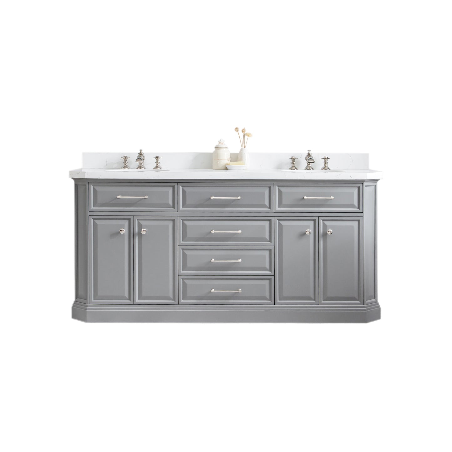 72" Palace Collection Quartz Carrara Bathroom Vanity Set, Mirror in Polished Nickel (PVD) Finish