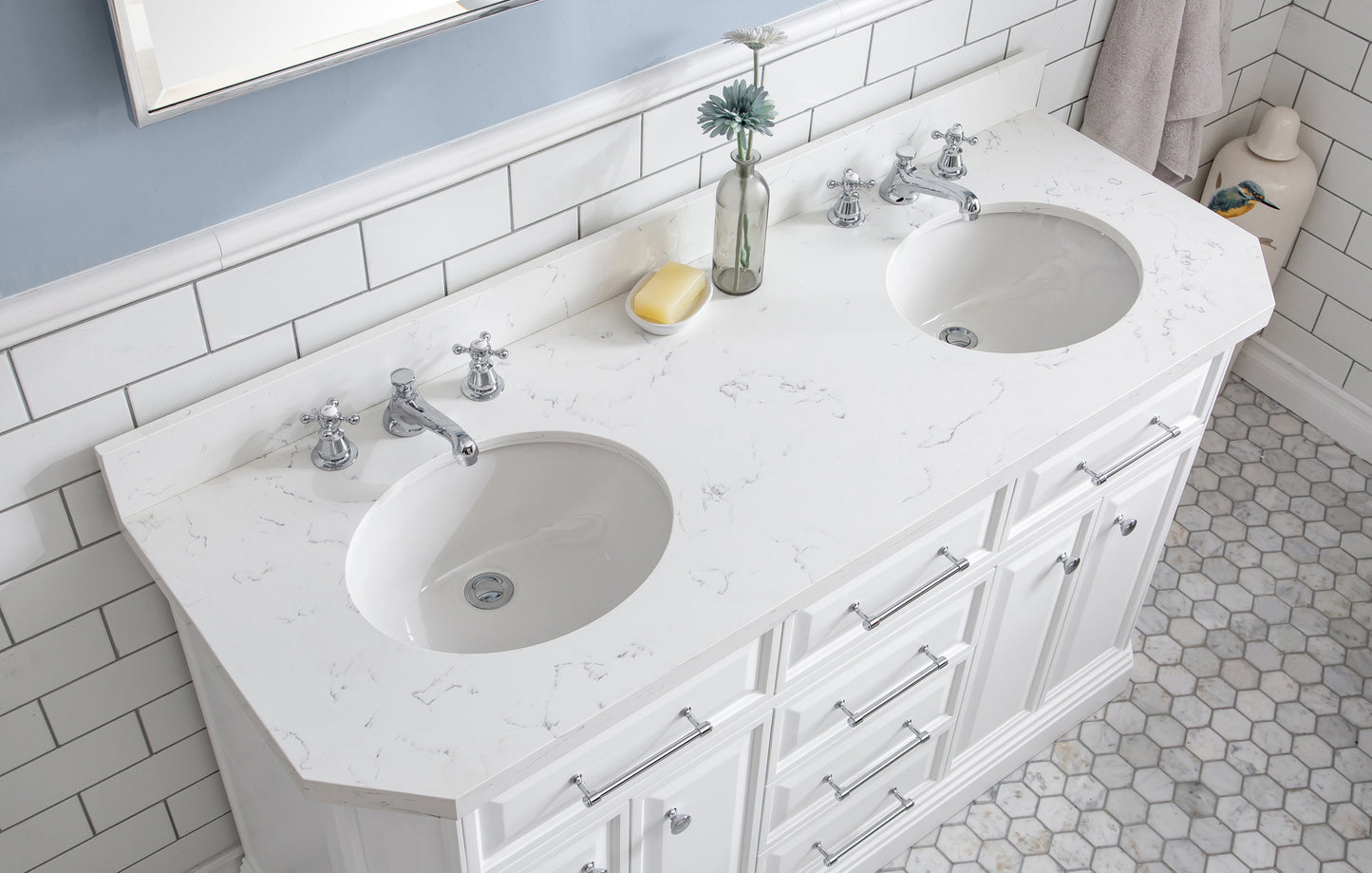 60" Palace Collection Quartz Carrara Bathroom Vanity Sets
