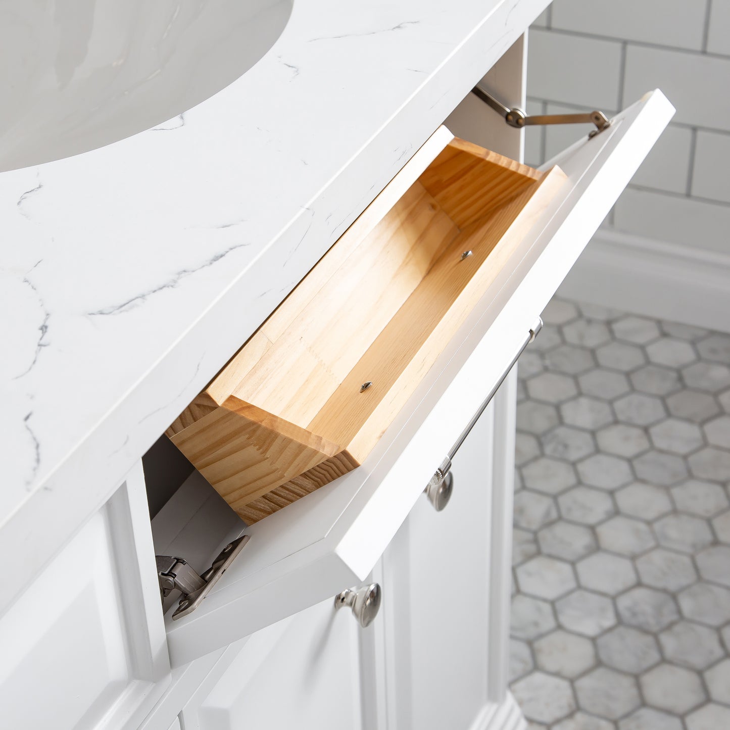 72" Palace Collection Quartz Carrara Bathroom Vanity Set, Mirror in Polished Nickel (PVD) Finish