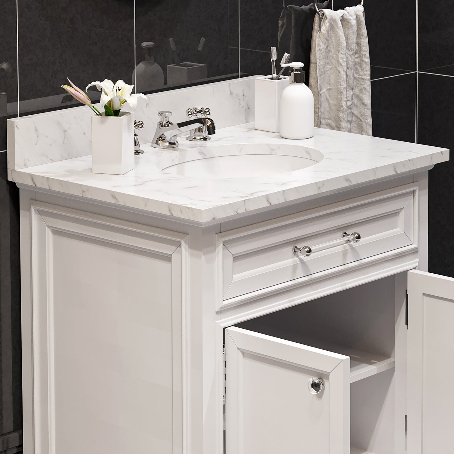 30 Inch Bathroom Vanity, Mirror And Faucet, Derby Collection