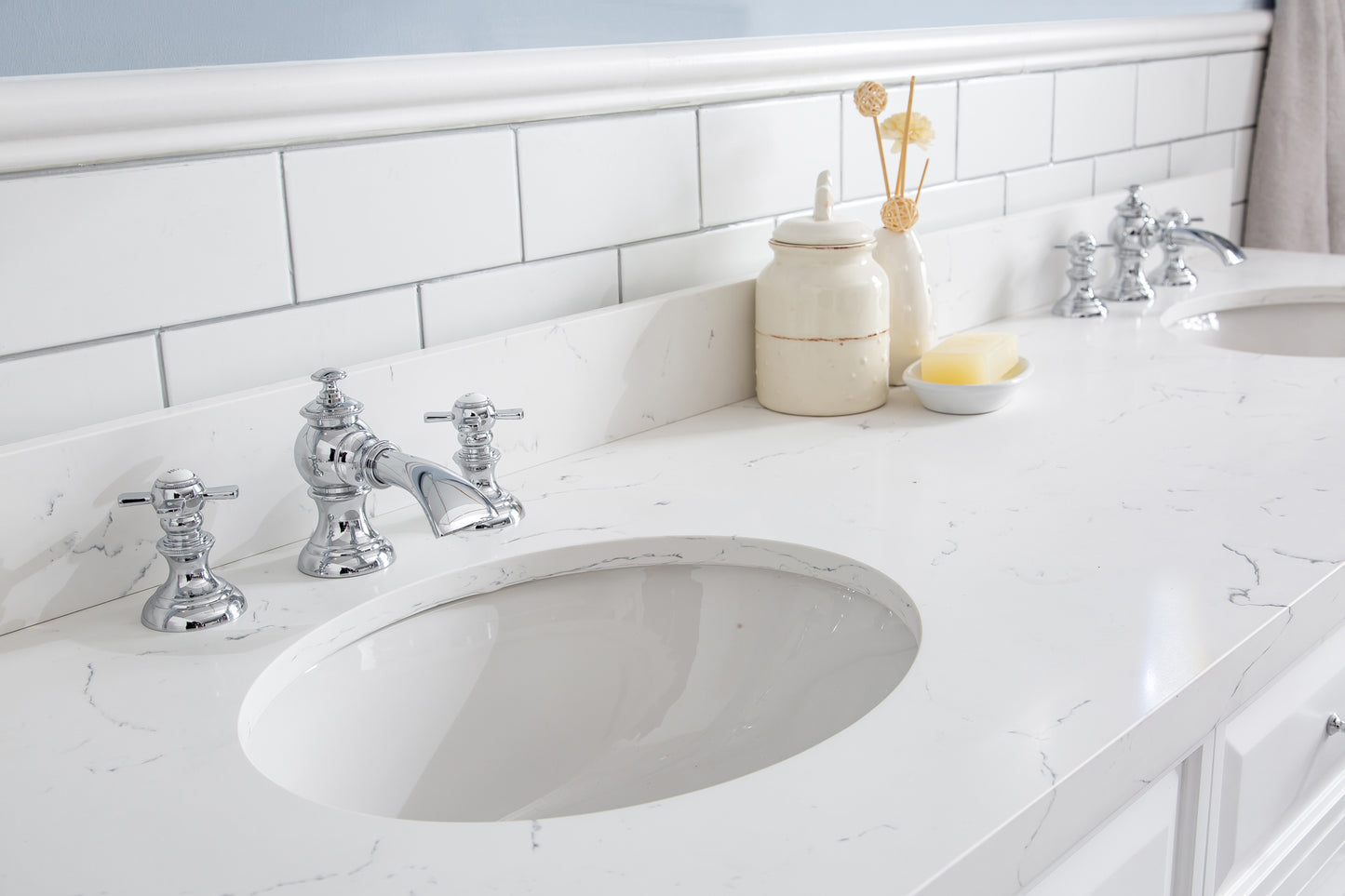 72" Palace Collection Quartz Carrara Multi Color Bathroom Vanity Sets