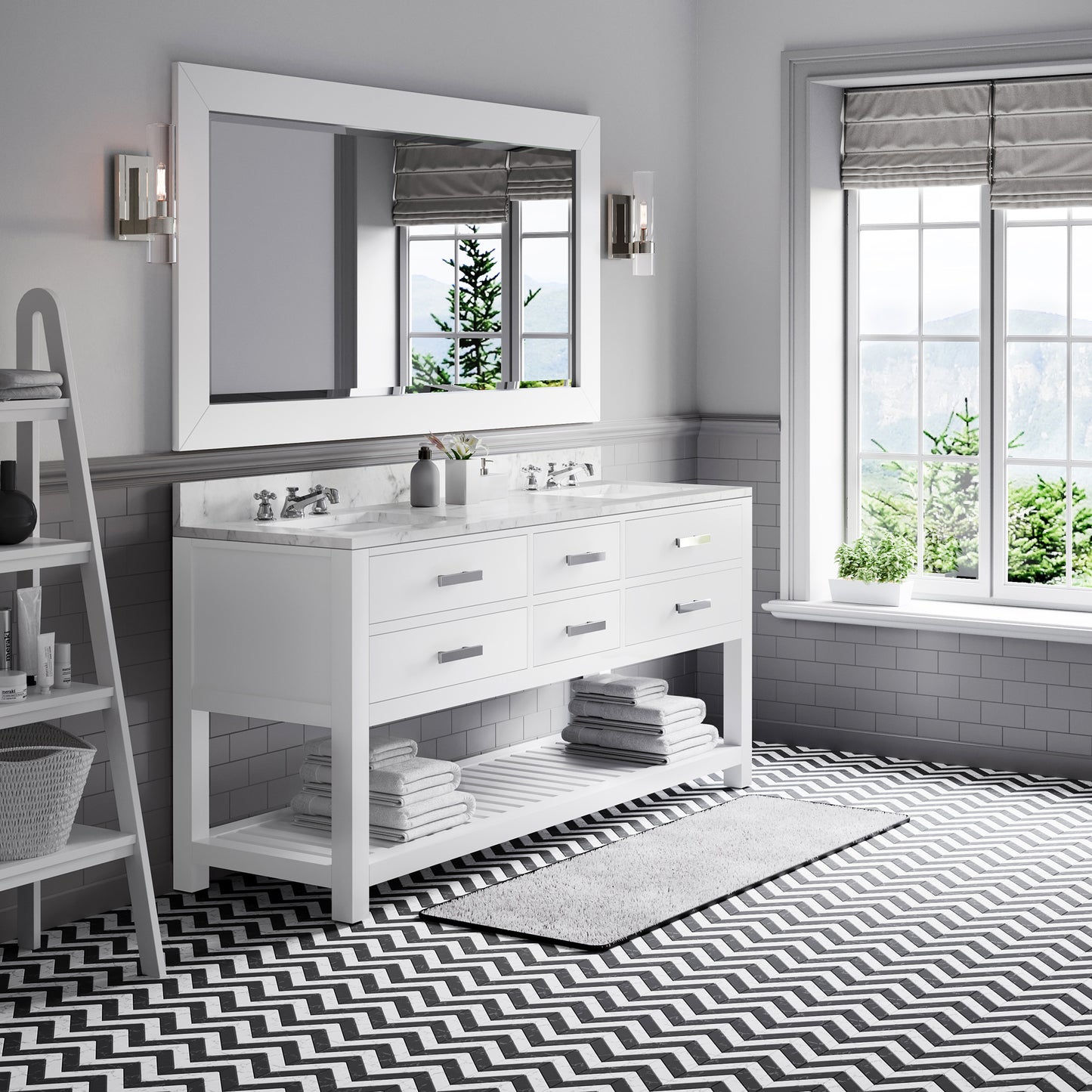 72 Inch Double Sink Bathroom Vanity With Mirror And Faucet From The Madalyn Collection